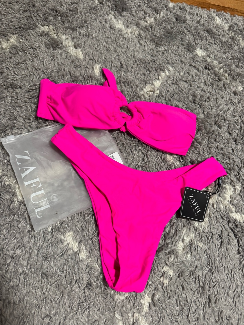 Zaful Hot Pink Bandeau Ring Two-Piece Bikini